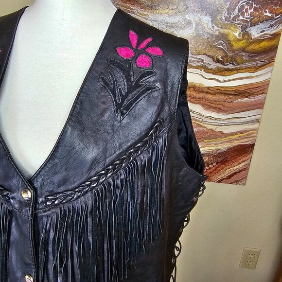 Vintage Antelope Creek Leather Fringe Motorcycle Vest Size XXL - Picture 9 of 13